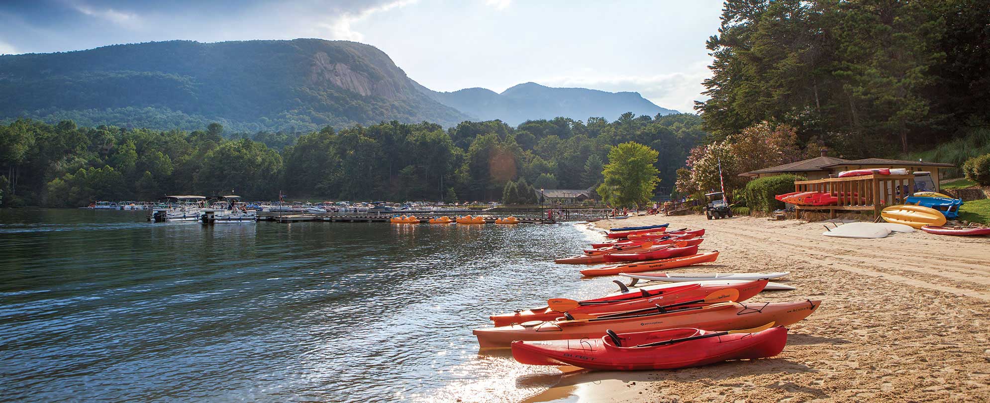 While driving along Blue Ridge Parkway in North Carolina, stop to kayak among the beautiful mountain scenery